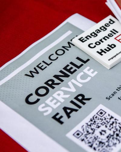 Service organizations set out tables and displays on the Arts Quad during the Cornell Service Fair on Tuesday, September 21, 2021. Credit: Ryan Young (UREL).